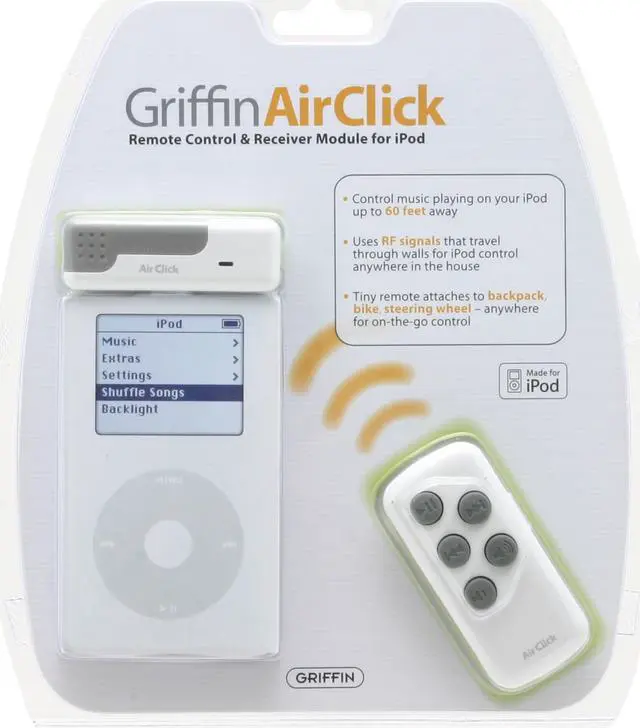 Alt view image 3 of 3 - GRIFFIN AirClick Remote Control and Receiver Module for iPod Model 4021-ACPOD