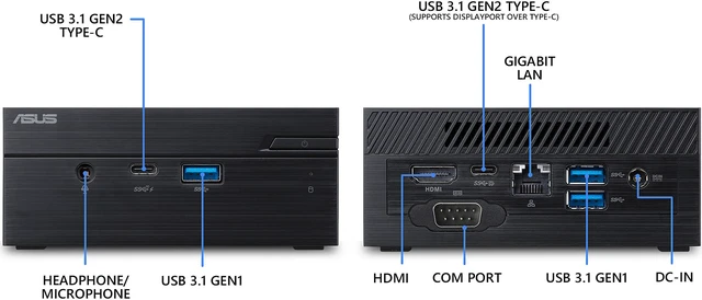 Alt view image 2 of 7 - ASUS PN61 Barebones Mini PC with Intel Core i5-8265U and Integrated Intel 4K UHD Graphics (HDMI, DisplayPort over Type-C, COM Port, 802.11 ac Wi-fi, Bluetooth 5.0, Gigabit LAN, USB 3.1, VESA Mount) PN61-BB5037MC