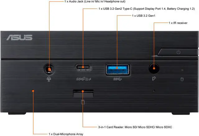 Alt view image 4 of 15 - ASUS PN51 Mini PC with AMD Ryzen 5 5500U Six-Core Mobile Processor, up to 64GB DDR4 RAM, M.2 PCIE up to 1TB SSD, WiFi 6, Bluetooth, USB-C, Hardware TPM, Barebone (PN51-E1-BB5000XTD)