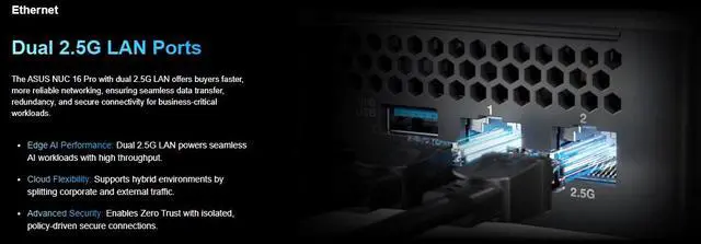 Alt view image 3 of 14 - ASUS NUC 16 Pro Barebone Mini PC (w/ RAM) with Intel Series 3 Core Ultra X7 358H, 32GB LPDDR5x onboard memory, Dual Storage Design, Dual LAN & TBT4, Wi-Fi 7 & BT 6.0, VESA Mount, 3-year Warranty