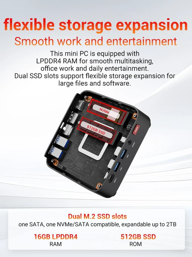 Alt view image 5 of 8 - Firebat R3 Mini PC(High-performance Solution) With AMD Ryzen5 7430U 6C/12T, 16GB(LPDDR4) RAM, 512GB SSD, WiFi6 BT5.2, Triple 4K Display, Portable Desktop Computer