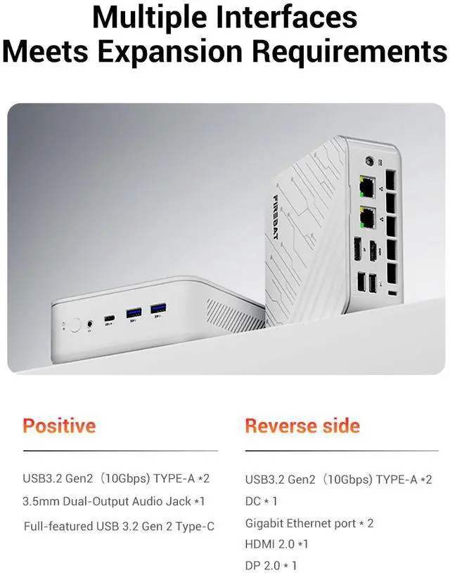 Alt view image 4 of 9 - Firebat AM02 Barebone Mini PC With AMD Ryzen 7 H255(Upgraded 8745HS) 8C/16T(Up to 54W), 0GB RAM 0GB SSD, WiFi6 BT5.2, Dual 1G LAN, Triple 4K Display, Portable Desktop Computer