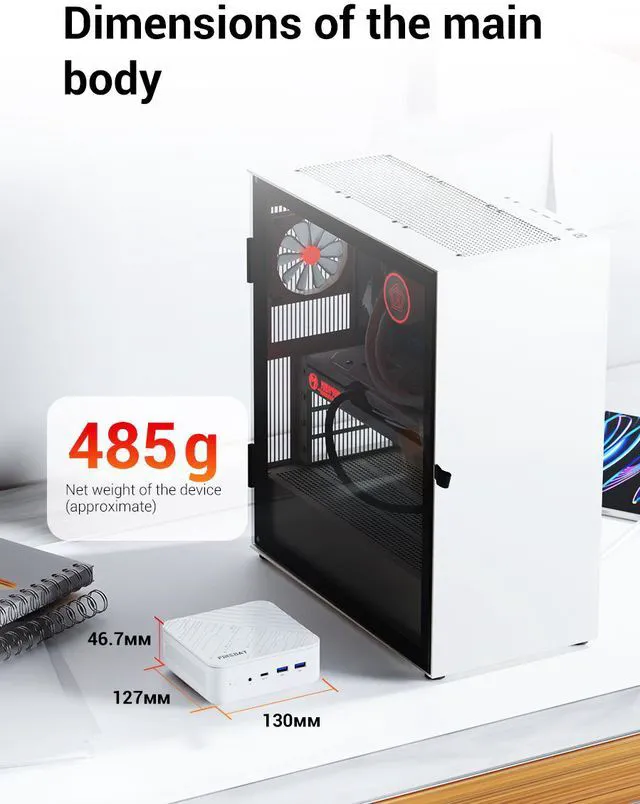 Alt view image 9 of 9 - Firebat AM02 Mini PC With AMD Ryzen7 H255(Upgraded 8745HS) 8C/16T(Up to 54W), DDR5 16GB RAM (Upgradable)512GB SSD, WiFi6 BT5.2, Dual 1G LAN, Triple 4K Display, Windows11 Portable Desktop Computer