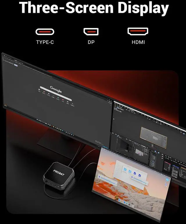 Alt view image 3 of 7 - Firebat A6 Mini PC With AMD Ryzen7 7735HS 8C/16T(Up to 54W), 16GB(LPDDR5) RAM 512GB SSD, WiFi6 BT5.2, Triple 4K Display, Portable Desktop Computer