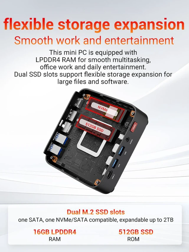 Alt view image 4 of 8 - Firebat R3 Mini PC With AMD Ryzen 3 4300U(up to 3.7GHz), LAN/Wi-Fi 6/BT 5.2, Type-C/HDMI/DP, 4K@60Hz Support,16GB LPDDR4, 512GB SSD (Expandable),Silent,Use in Education, Office, and Home Entertainment