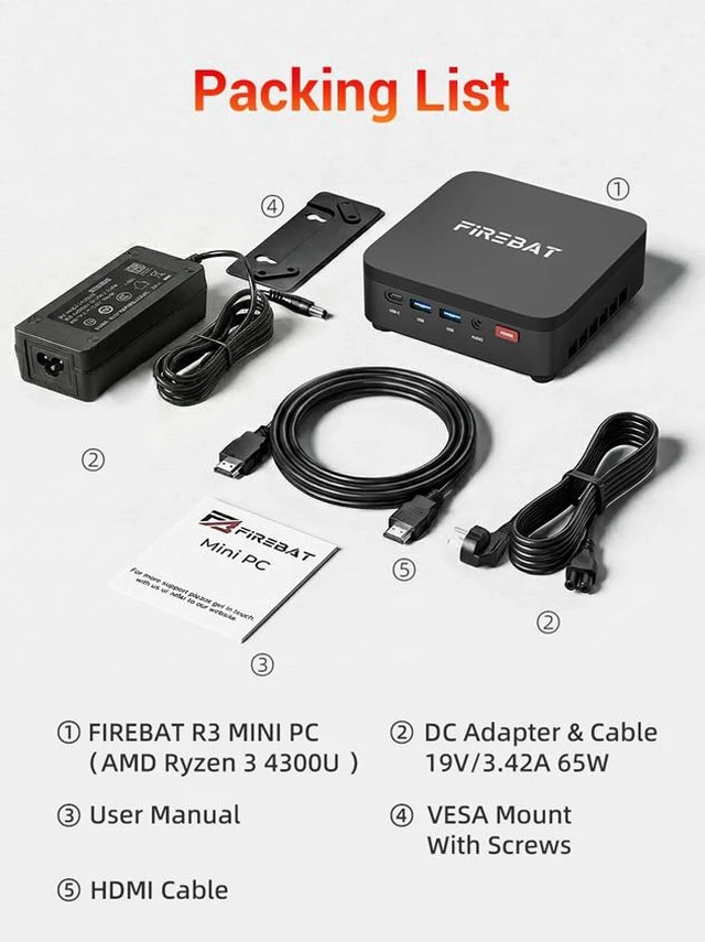 Alt view image 8 of 8 - Firebat R3 Mini PC With AMD Ryzen 3 4300U(up to 3.7GHz), LAN/Wi-Fi 6/BT 5.2, Type-C/HDMI/DP, 4K@60Hz Support,16GB LPDDR4, 512GB SSD (Expandable),Silent,Use in Education, Office, and Home Entertainment
