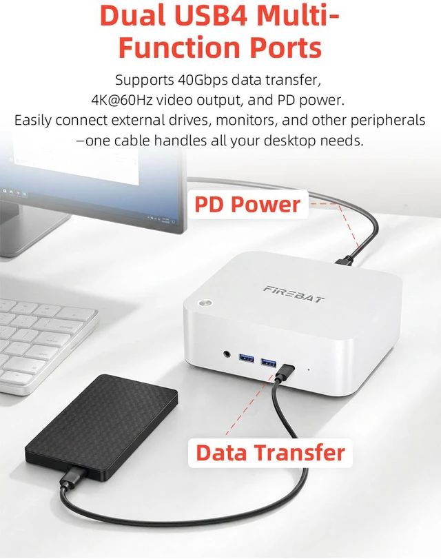 Alt view image 8 of 18 - Firebat M1 Mini PC With AMD AI 9 HX 470 12C/24T, 32GB RAM 1TB SSD, WiFi6 BT5.2, Supports up Quad-screen 4K60Hz display, Dual USB4+Oculink, High-Performance Desktop Computer