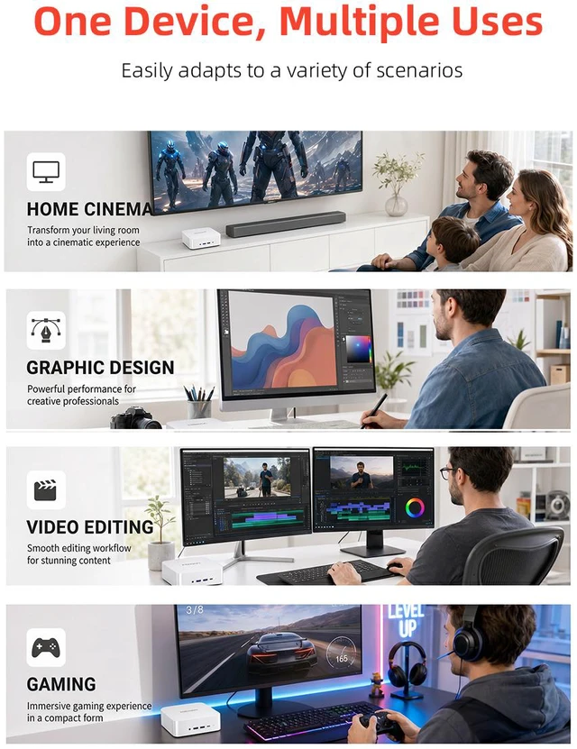 Alt view image 9 of 18 - Firebat M1 Mini PC With AMD AI 9 HX 470 12C/24T, 32GB RAM 1TB SSD, WiFi6 BT5.2, Supports up Quad-screen 4K60Hz display, Dual USB4+Oculink, High-Performance Desktop Computer