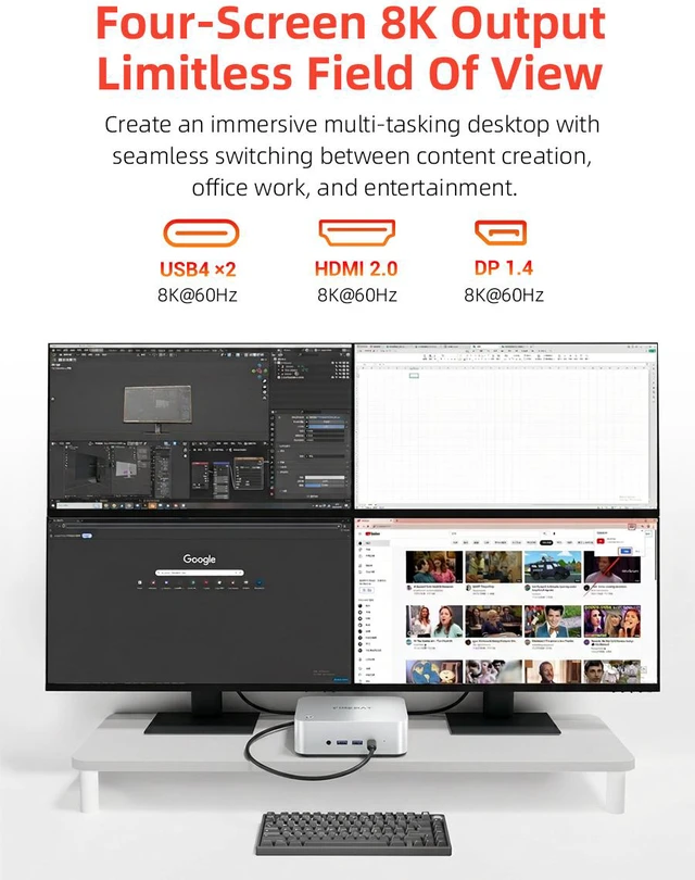 Alt view image 11 of 18 - Firebat M1 Mini PC With AMD AI 9 HX 470 12C/24T, 32GB RAM 1TB SSD, WiFi6 BT5.2, Supports up Quad-screen 4K60Hz display, Dual USB4+Oculink, High-Performance Desktop Computer