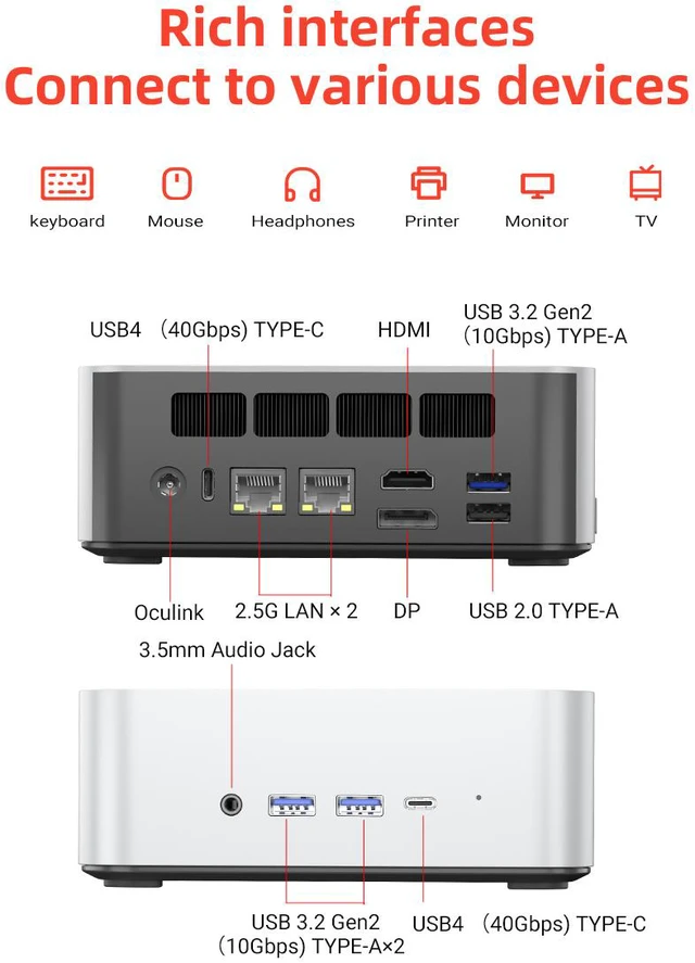 Alt view image 12 of 18 - Firebat M1 Mini PC With AMD AI 9 HX 470 12C/24T, 32GB RAM 1TB SSD, WiFi6 BT5.2, Supports up Quad-screen 4K60Hz display, Dual USB4+Oculink, High-Performance Desktop Computer
