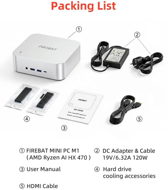 Alt view image 3 of 18 - Firebat M1 Mini PC With AMD AI 9 HX 470 12C/24T, 32GB RAM 1TB SSD, WiFi6 BT5.2, Supports up Quad-screen 4K60Hz display, Dual USB4+Oculink, High-Performance Desktop Computer