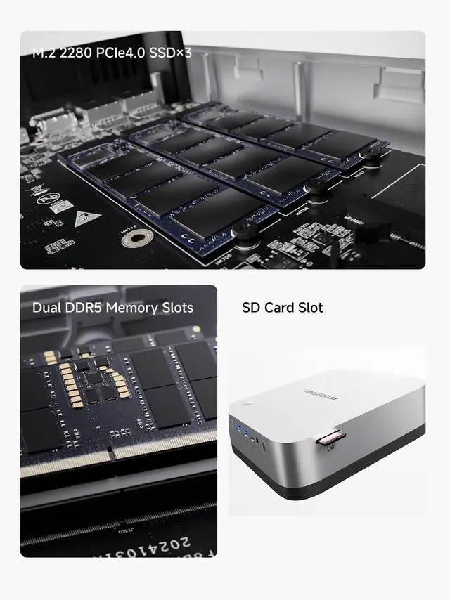 Alt view image 6 of 7 - MINISFORUM AI Mini PC X1 Pro-370 AMD Ryzen AI 9 HX 370 32GB DDR5 2TB SSD Without OS, 2x5G RJ45 Port|WiFi7|BT5.4, HDMI/DP/2xUSB4 Video Output, AMD Radeon 890M Graphics Copilot Support AI Mini Computer