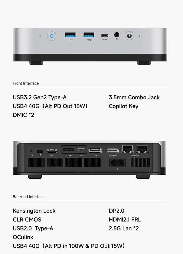 Alt view image 7 of 7 - MINISFORUM AI Mini PC X1 Pro-370 AMD Ryzen AI 9 HX 370 32GB DDR5 2TB SSD Without OS, 2x5G RJ45 Port|WiFi7|BT5.4, HDMI/DP/2xUSB4 Video Output, AMD Radeon 890M Graphics Copilot Support AI Mini Computer