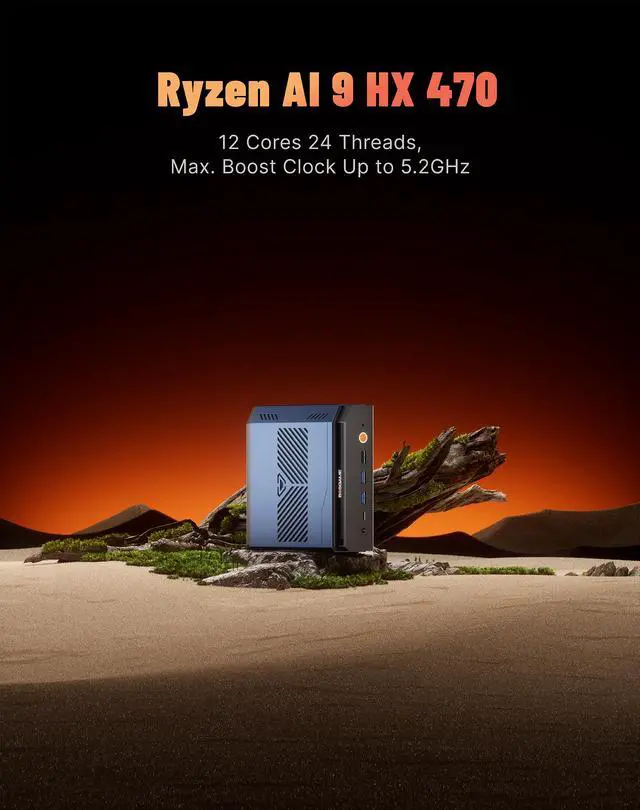 Alt view image 3 of 14 - BOSGAME VTA-439 Barebone Mini PC, Personal-AI PC AMD Ryzen AI 9 HX 470 (Up to 5.2GHz), Dual 2.5G LAN, Wi-Fi 7 & BT 5.4, USB4 & OCuLink, Triple 8K Display