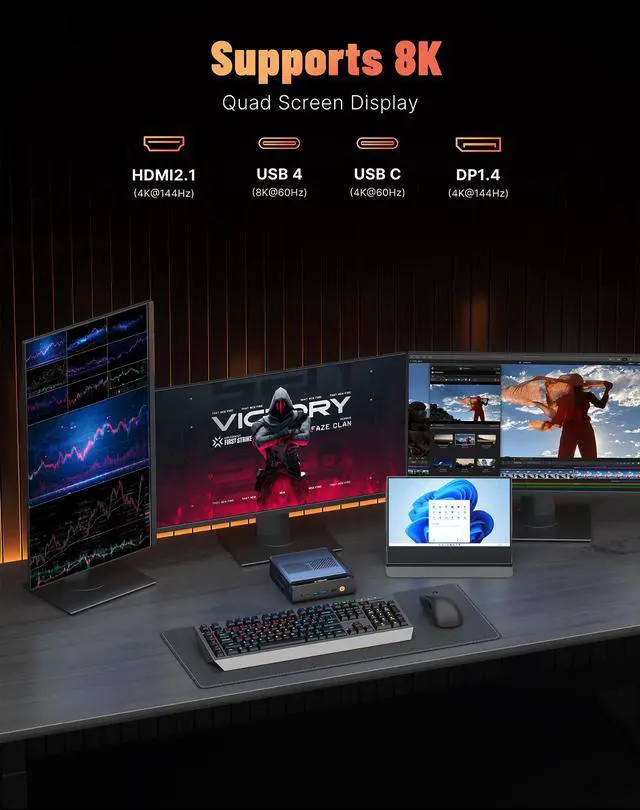 Alt view image 11 of 14 - BOSGAME VTA-439 Barebone Mini PC, Personal-AI PC AMD Ryzen AI 9 HX 470 (Up to 5.2GHz), Dual 2.5G LAN, Wi-Fi 7 & BT 5.4, USB4 & OCuLink, Triple 8K Display