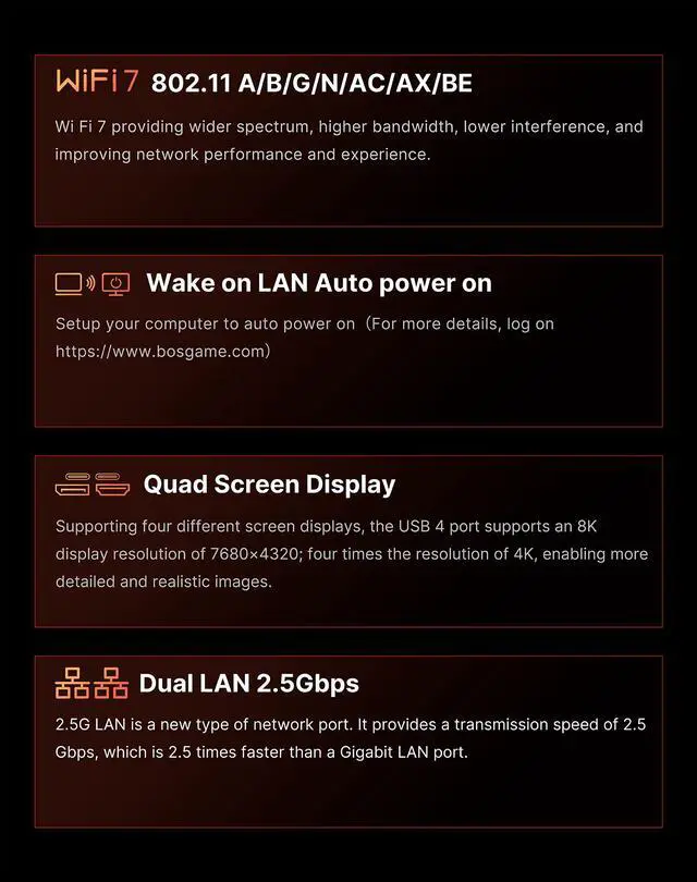 Alt view image 14 of 14 - BOSGAME VTA-439 Barebone Mini PC, Personal-AI PC AMD Ryzen AI 9 HX 470 (Up to 5.2GHz), Dual 2.5G LAN, Wi-Fi 7 & BT 5.4, USB4 & OCuLink, Triple 8K Display