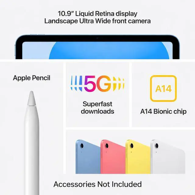 Alt view image 5 of 5 - Refurbished 2022 Apple iPad 10th Gen A14 Bionic Chip 10.9" 256GB Storage Wi-Fi/Cellular Grade A