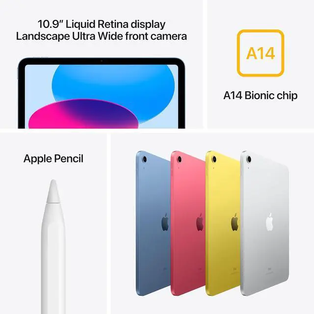 Alt view image 3 of 3 - Refurbished 2022 Apple iPad 10.9-Inch (10th Generation) 64GB Wi-Fi Only Yellow Grade B