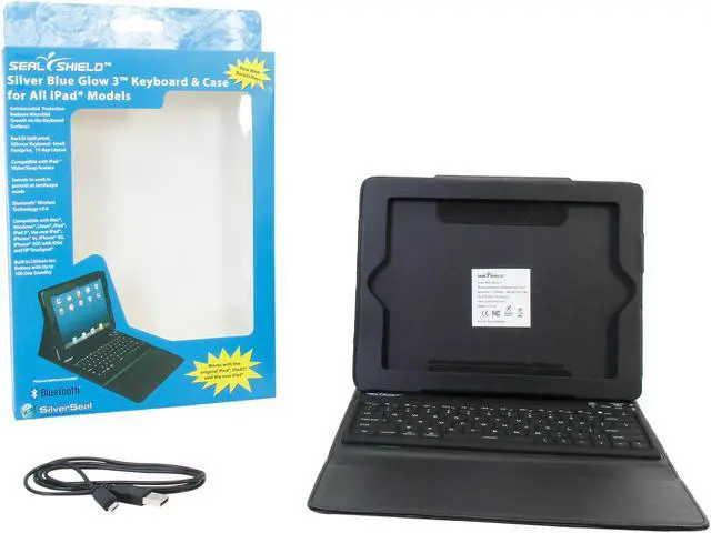 Alt view image 8 of 8 - Seal Shield Silver Blue Glow Wireless Keyboard with Luxury Case for iPad