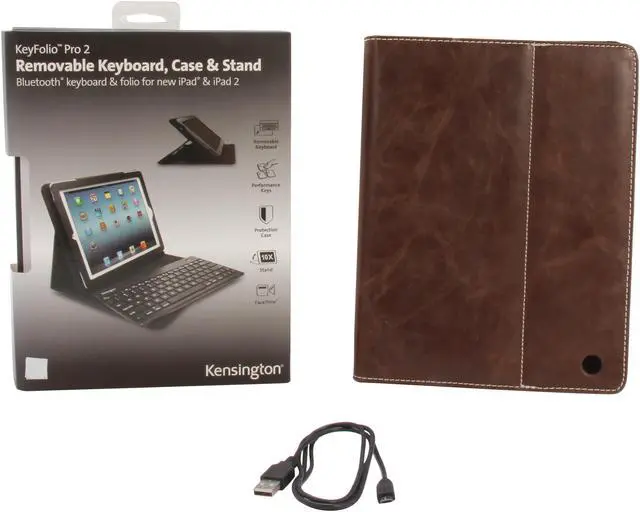 Alt view image 7 of 7 - Kensington Dark Brown KeyFolio Pro 2 Removable Bluetooth Keyboard for New iPad & iPad 2 Model K39639US