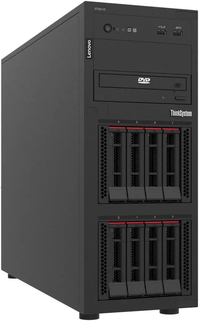 Main image of Lenovo ThinkSystem ST250 V3 - Tower Server - Intel - Xeon - E-2434 - 3.4GHz - Quad-Core - 5GHz - TruDDR5 - 16GB RAM - 4400MHz - Power Supply - 300Watt - Gigabit Ethernet 7DCEA022NA