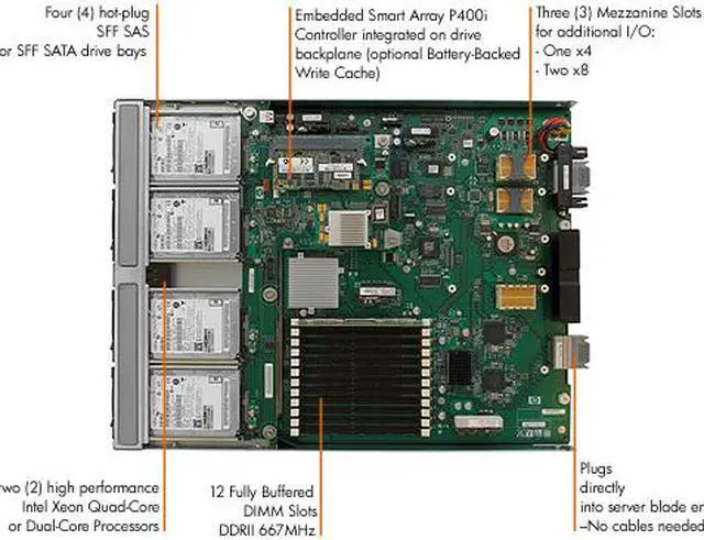 Alt view image 2 of 2 - HP ProLiant BL480c Blade Dual Xeon E5345 2.33 GHz 4 GB DDR2 Servers 2 x Quad-Core Intel Xeon E5345 (2.33 GHz, 1333 MHz FSB) 4 GB (4 x 1 GB) PC2-5300 Fully Buffered DIMMs running at 667 MHz 435462-B21