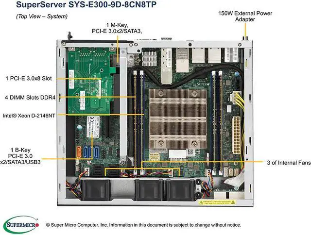 Main image of SUPERMICRO Compact Server System Intel Xeon D-2146NT, 8-Core, 16 Threads 64GB, 64GB DDR4 Memory, 960GB SATA M.2 SSD.