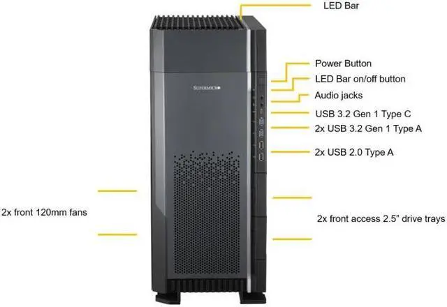 Alt view image 2 of 3 - Supermicro GPU Workstation System, Intel Xeon W5-3425, 12-Core/24-Threads, 64GB DDR5-4800 Memory, 512GB SSD, NVIDIA GeForce RTX 4090 24G, Windows 10 Pro Installed, 3 Years Manufacturer's Warranty.