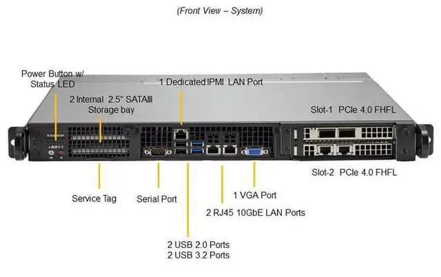 Alt view image 2 of 4 - Supermicro 1U Gold Series Edge Server (SYS-110P-FRN2T-02-G1)