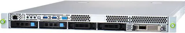 Main image of Tyan 1U Server, installed (1) AMD Milan 64 Cores CPU, (1) 16 GB DRAM, (1) 1TB M.2 OS drive, 100 Gbs NIC, No U.2 Installed.