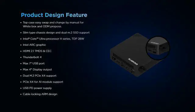 Alt view image 6 of 7 - GIGABYTE BRIX SFF Mini PC/Barebone GB-BRU5-225H, Intel® Core™ Ultra 5 processor 225H, Intel® Arc™ Graphics, 130T GPU.