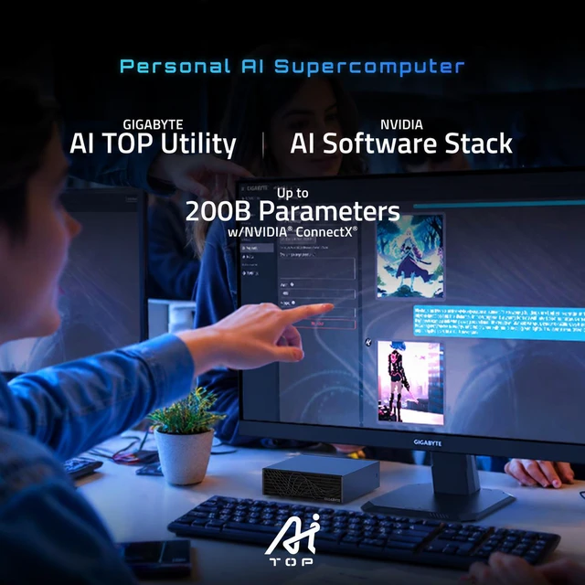 Alt view image 4 of 12 - GIGABYTE AI TOP ATOM Personal AI Supercomputer, Arm Cortex-X925 + Cortex A725, NVIDIA® Blackwell Architecture, DGX Spark, 64GB LPDDR5X, 2TB PCIe 4.0 NVMe SSD, NVIDIA DGX™ OS, Black