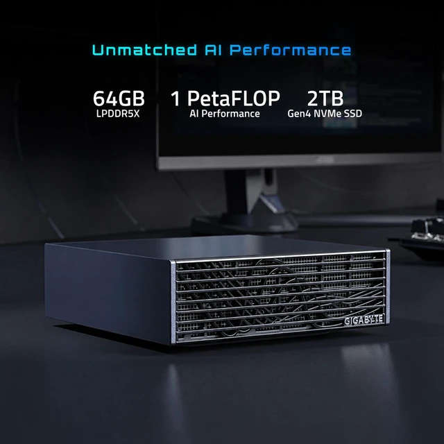 Main image of GIGABYTE AI TOP ATOM Personal AI Supercomputer, Arm Cortex-X925 + Cortex A725, NVIDIA® Blackwell Architecture, DGX Spark, 64GB LPDDR5X, 2TB PCIe 4.0 NVMe SSD, NVIDIA DGX™ OS, Black