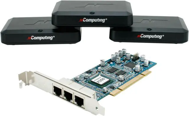 Main image of NComputing X-Series Thin Client desktop virtualization kits Server System Windows and Linux
(refer to the support section of the NComputing website for the latest supported versions) X350