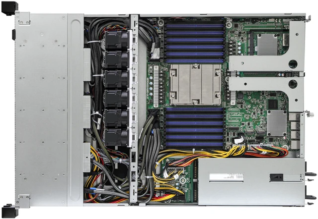Alt view image 4 of 5 - Single AMD EPYC 9355 32-core server with 192GB DDR5-5600 ECC memory, dual 500GB NVMe M.2 SSDs, dual 1.92TB enterprise SATA SSDs, dual 10GbE, and redundant 1000W Platinum power.