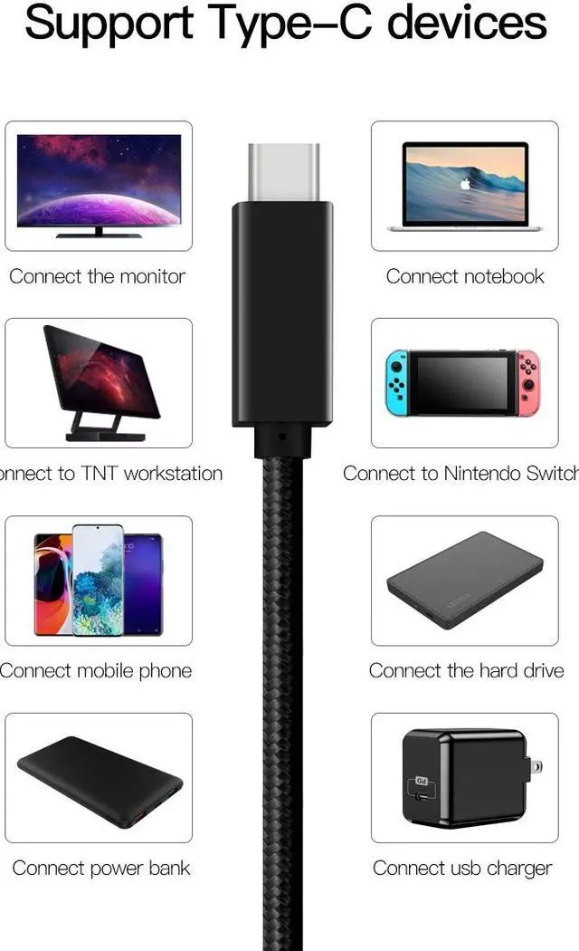 Alt view image 5 of 6 - eCables USB-C to USB-C 100W Premium Fast Charging Cable Braided,  Silver 6 ft.