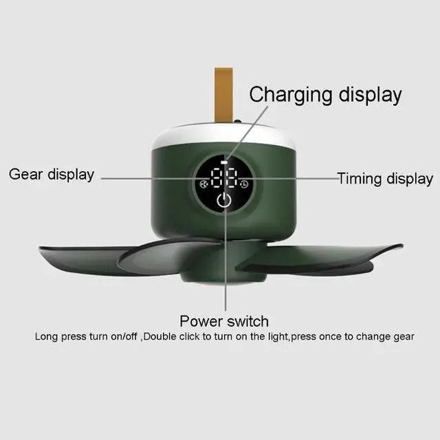 Alt view image 5 of 6 - 8000mAh USB Rechargeable Remote Control Timing Camping Fan 4 Gears Tent Ceiling Fan with LED Lamp for Home Outdoor Bed