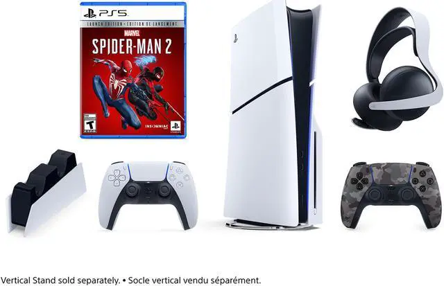 Main image of PlayStation 5 Slim Ultimate Marvel Bundle | PS5 Slim, Marvel's Spider-Man 2 Launch Edition, DualSense Controller, Pulse Elite Headset, and Charging Station