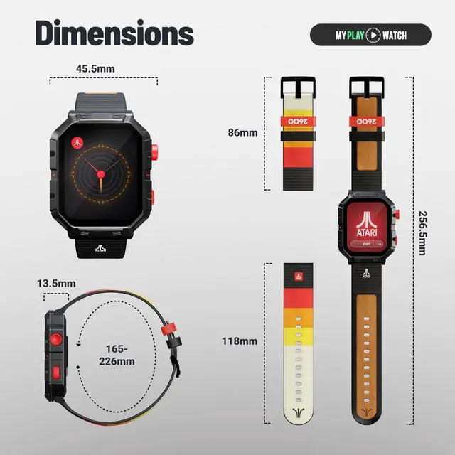 Alt view image 9 of 9 - Atari 2600, Retro Gaming Smart Watch with Selective Tech, All Day Fitness Tracker, Built-in Centipede™, Pong™, Missile Command™, Super Breakout™, IP68 Water Resistant