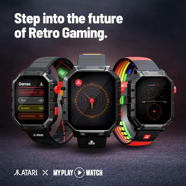 Alt view image 5 of 9 - Atari 2600, Retro Gaming Smart Watch with Selective Tech, All Day Fitness Tracker, Built-in Centipede™, Pong™, Missile Command™, Super Breakout™, IP68 Water Resistant