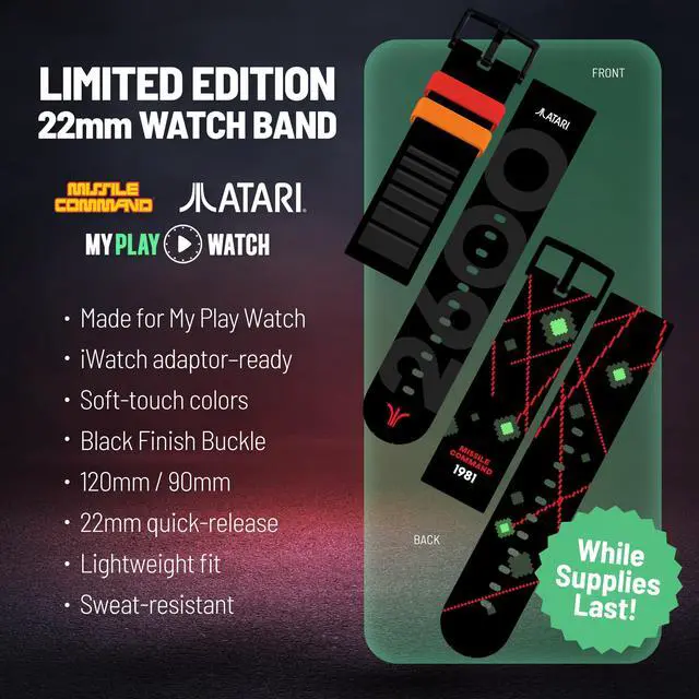 Alt view image 6 of 9 - Atari 2600, Retro Gaming Smart Watch with Selective Tech, All Day Fitness Tracker, Built-in Centipede™, Pong™, Missile Command™, Super Breakout™, IP68 Water Resistant