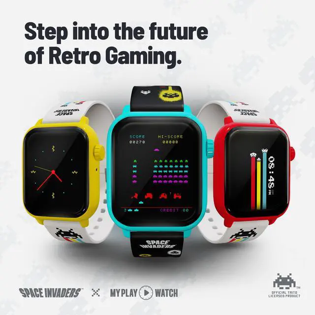 Alt view image 2 of 6 - Space Invaders Retro Gaming Smart Watch, Selective Tech, Red Bezel, Non-Connected, Built-in Space Invaders™ Game, Custom Watch Faces, Classic Arcade Sound, IP67 Rating