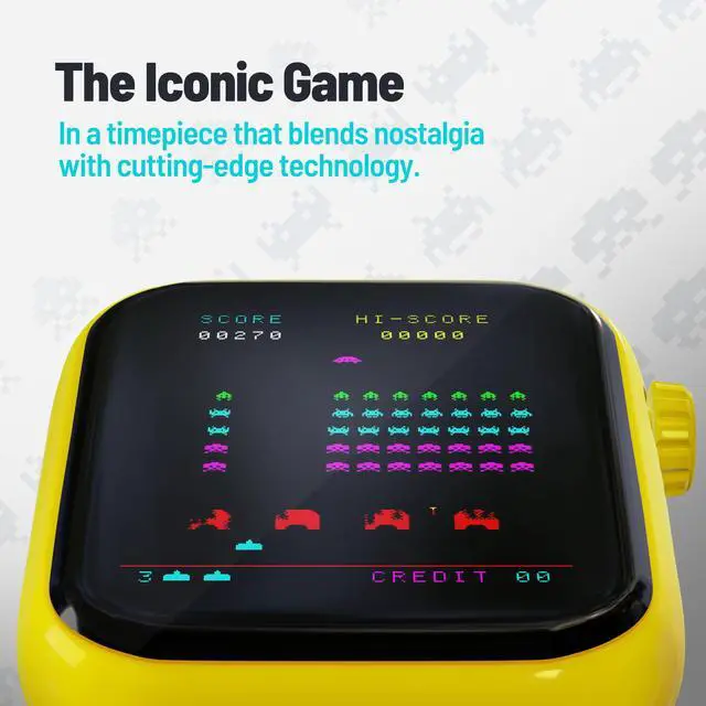 Alt view image 3 of 6 - Space Invaders Retro Gaming Smart Watch, Selective Tech, Red Bezel, Non-Connected, Built-in Space Invaders™ Game, Custom Watch Faces, Classic Arcade Sound, IP67 Rating