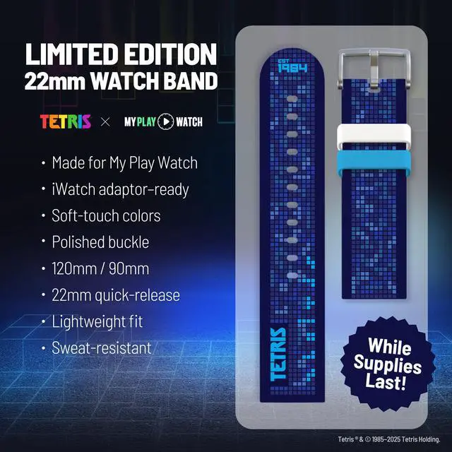 Alt view image 7 of 8 - Tetris®: My Play Watch – Retro Gaming Smart Watch with Free Bonus Band, No WiFi or BT, Built-in Tetris®, Custom Watch Faces, Classic Arcade Sound, Heart Rate Monitor, IP67 Water Resistant.