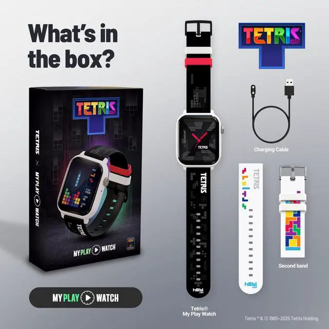 Alt view image 8 of 8 - Tetris®: My Play Watch – Retro Gaming Smart Watch with Free Bonus Band, No WiFi or BT, Built-in Tetris®, Custom Watch Faces, Classic Arcade Sound, Heart Rate Monitor, IP67 Water Resistant.