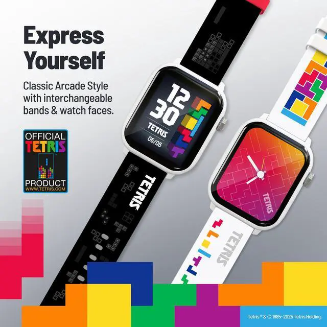 Alt view image 3 of 8 - Tetris®: My Play Watch – Retro Gaming Smart Watch with Free Bonus Band, No WiFi or BT, Built-in Tetris®, Custom Watch Faces, Classic Arcade Sound, Heart Rate Monitor, IP67 Water Resistant.
