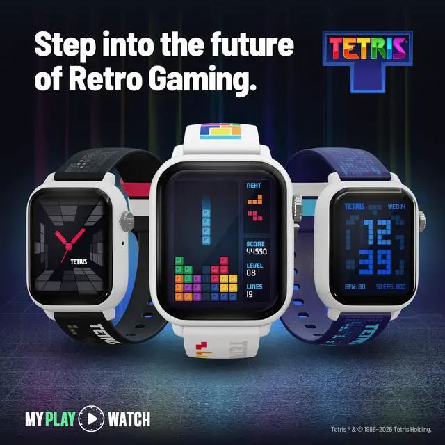 Alt view image 2 of 8 - Tetris®: My Play Watch – Retro Gaming Smart Watch with Free Bonus Band, No WiFi or BT, Built-in Tetris®, Custom Watch Faces, Classic Arcade Sound, Heart Rate Monitor, IP67 Water Resistant.
