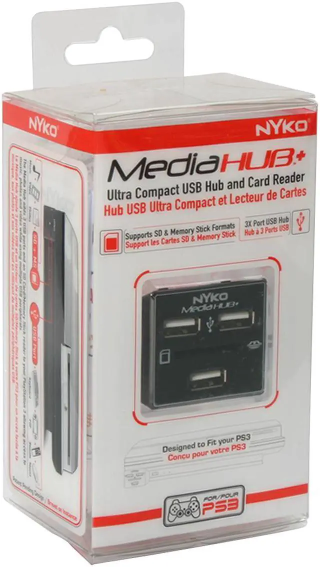Alt view image 9 of 11 - NYKO Media Hub+ 3 USB Hub and Card Reader for PS3