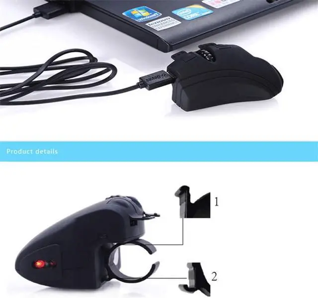 Alt view image 4 of 7 - Black 2.4GHz USB Finger Wireless Optical Mouse Portable 2.4Ghz Wireless Rechargeable Finger Ring Mice For PC Laptop Computer