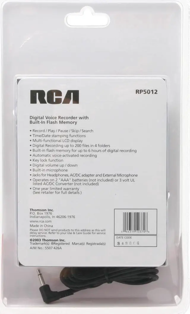 Alt view image 2 of 2 - RCA RP5012 Digital Voice Recorder w/ 16MB Built-In Memory